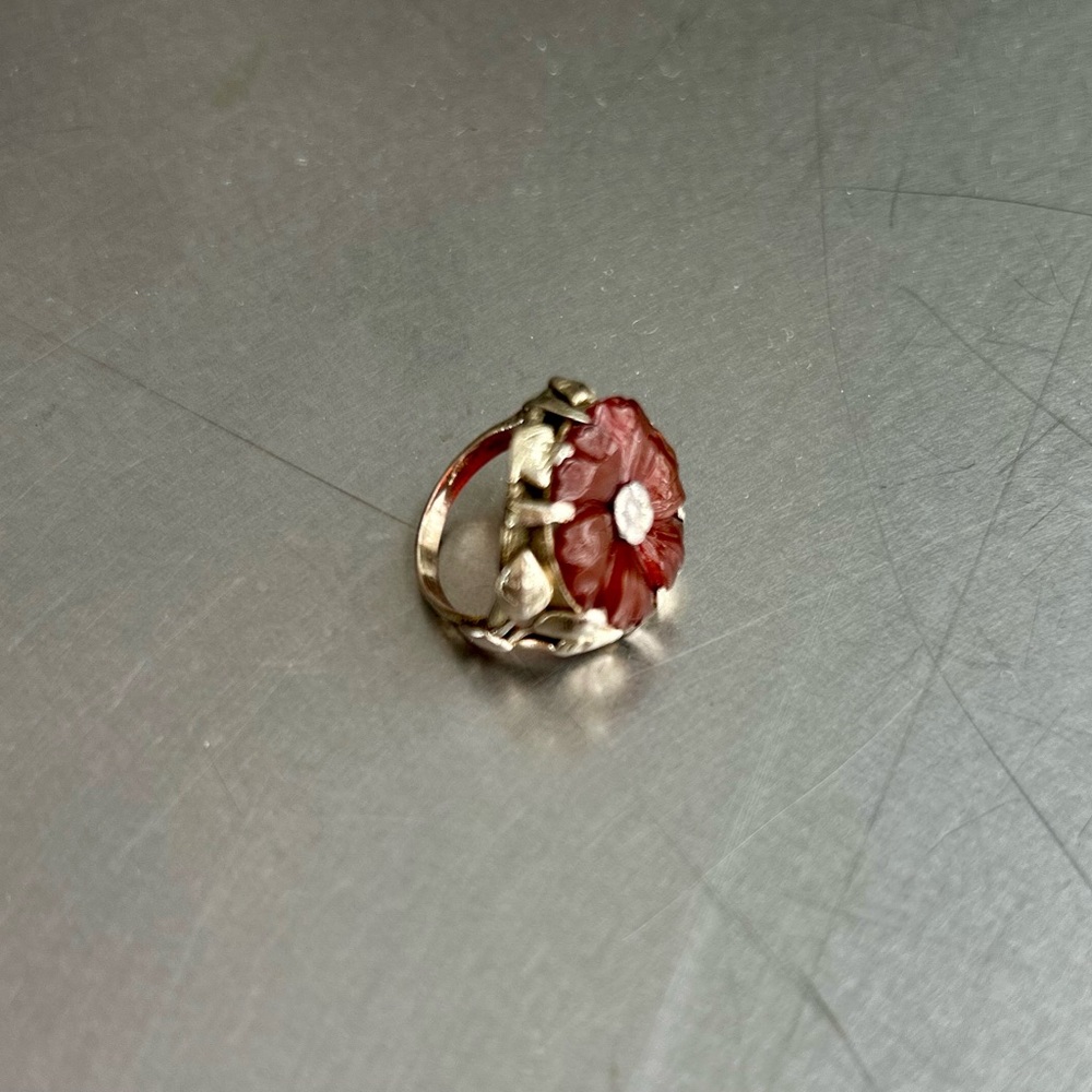 Antique Arts and Crafts style carved carnelian ring